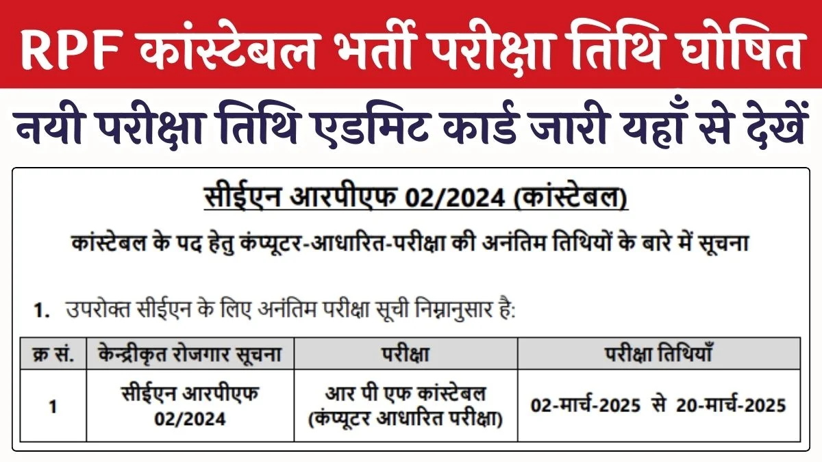 Railway RPF Constable Exam Date Declared, Check Here Direct link