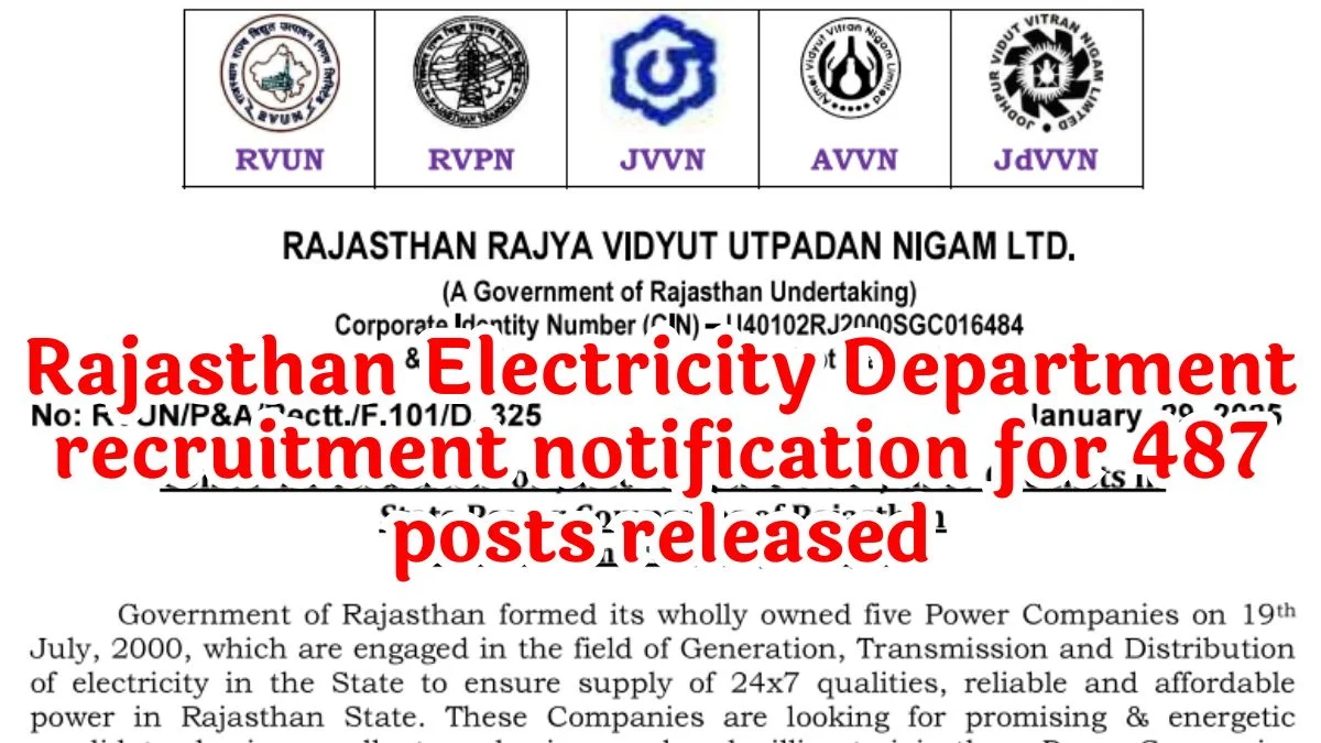 Rajasthan Electricity Department Recruitment Notification Out for 487 Post