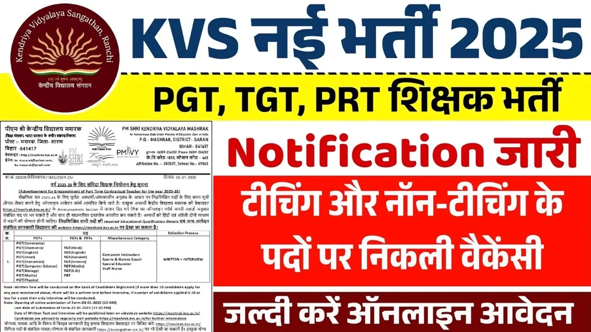 Kendriya Vidyalaya Recruitment 2025-26 for Teaching and Non-Teaching Posts Vacancies