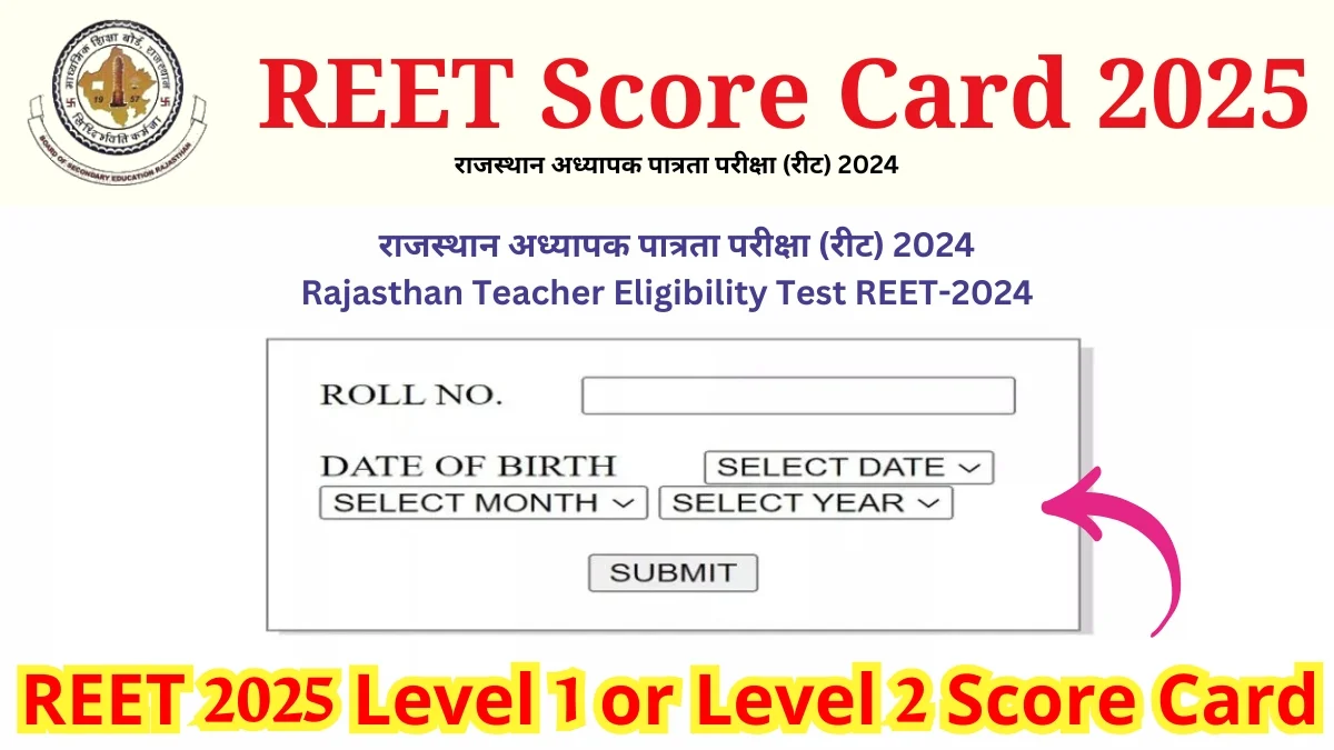 REET Score Card 2025 for Level 1 and 2, Result Expected Date