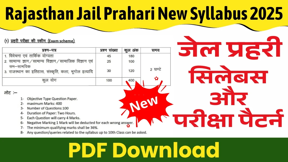 Rajasthan Jail Prahari New Syllabus 2025 and Exam Pattern Check Full PDF Download