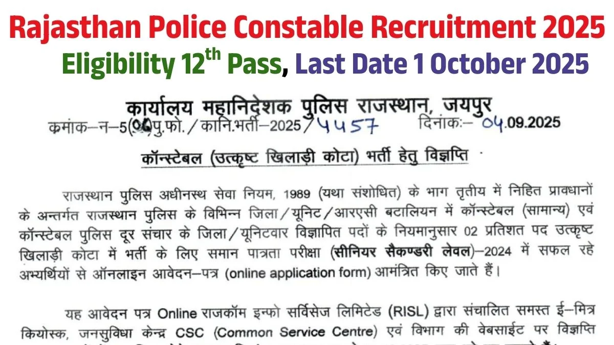 Rajasthan Police Constable Vacancy 2025 Apply for 167 Posts under Sports Quota
