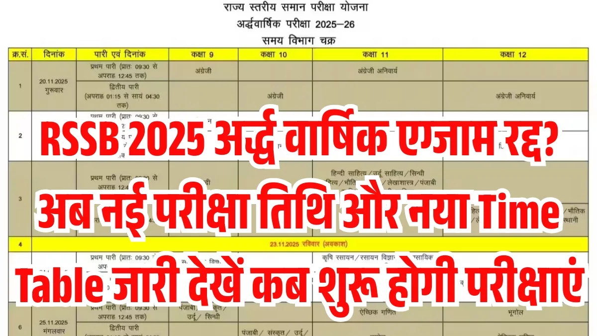 RBSE Half Yearly Exam 2025 Time Table, RBSE Half-Yearly New Timetable Out! (Classes 8th-12th)