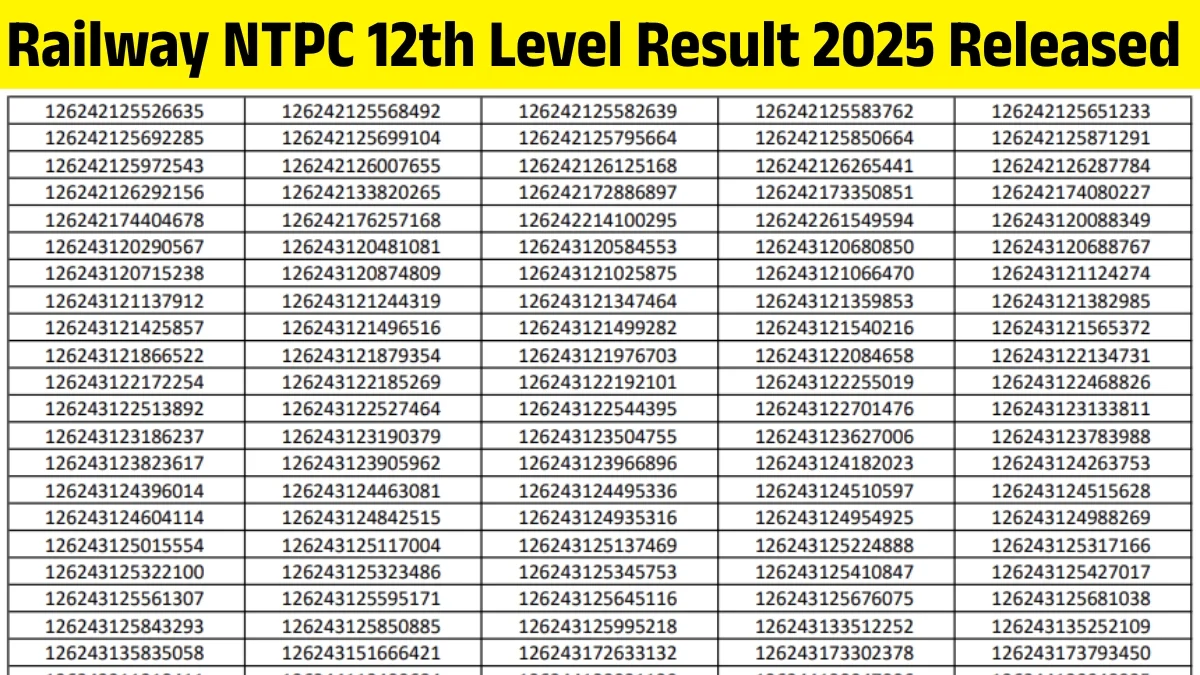 RRB NTPC 12th Level Result 2025 Check from here