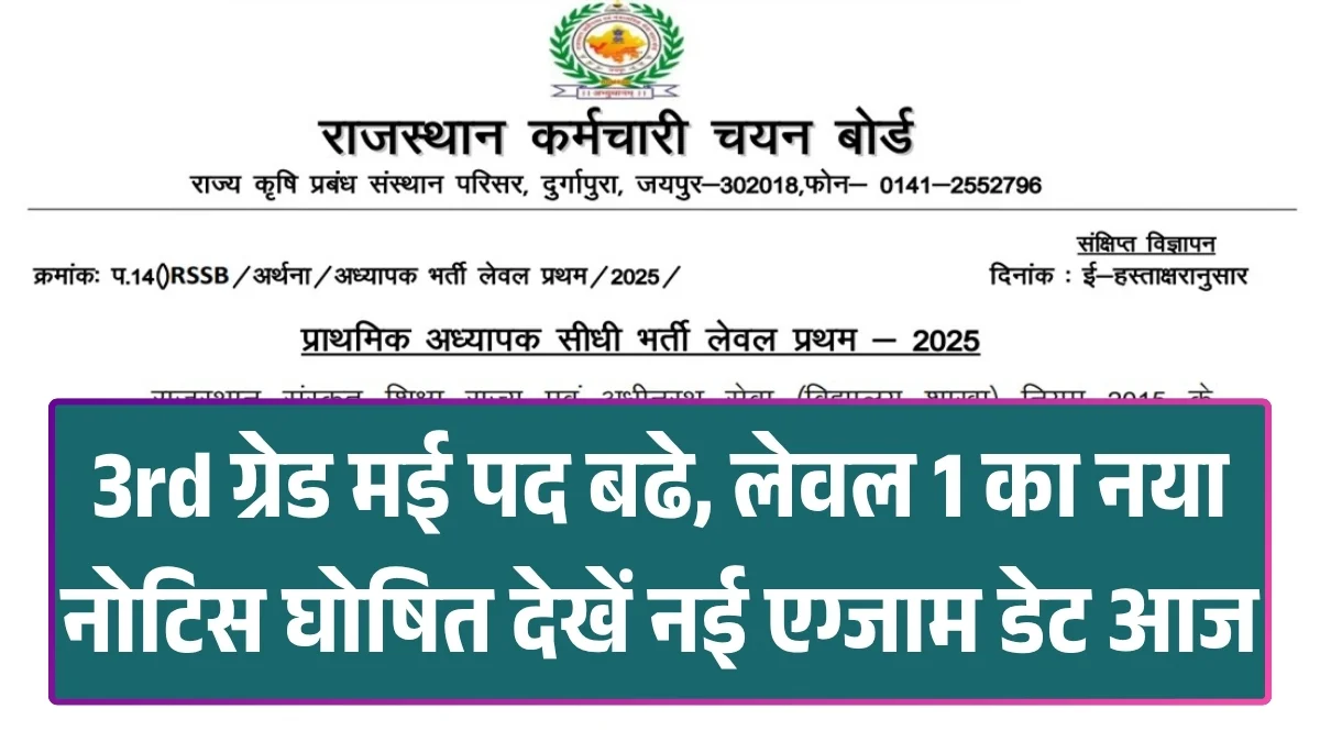 REET Mains 3rd Grade News 2025-26, REET Mains Exam 2026 New Notification Check