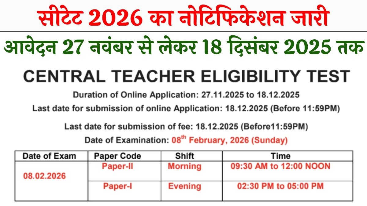 CTET 2026 Notification Out Online Application form Link